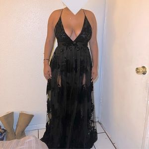 Prom Dress..Black formal flock velvet dress
